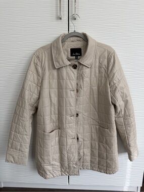 Sam Edelman Quilted Light Taupe Leather-Trim Jacket